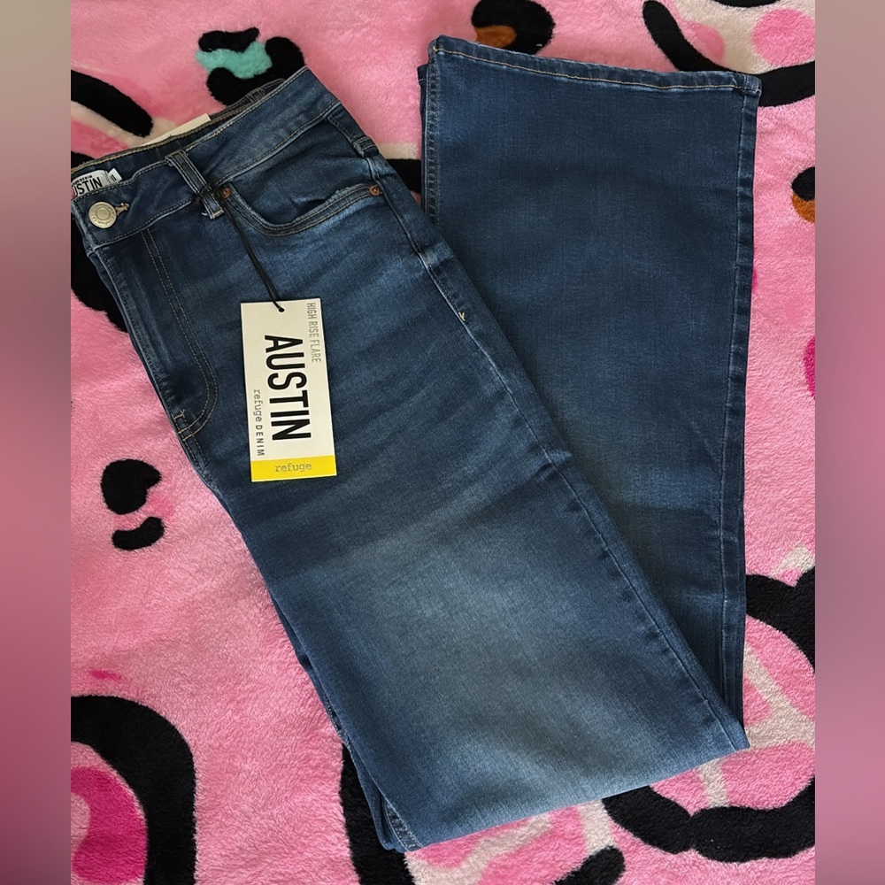 Charlotte Russe Refuge Denim Austin Dark Wash High Rise Flare Jeans